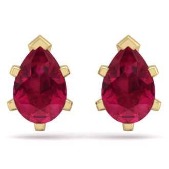 3 Carat Pear Shape Ruby Stud Earrings In 14K Yellow Gold Over Sterling Silver