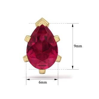 3 Carat Pear Shape Ruby Stud Earrings In 14K Yellow Gold Over Sterling Silver