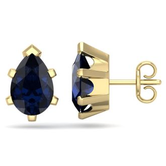 3 1/5 Carat Pear Shape Sapphire Stud Earrings In 14K Yellow Gold Over Sterling Silver