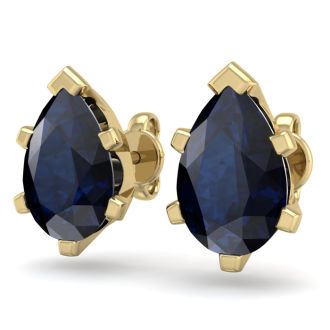 3 1/5 Carat Pear Shape Sapphire Stud Earrings In 14K Yellow Gold Over Sterling Silver