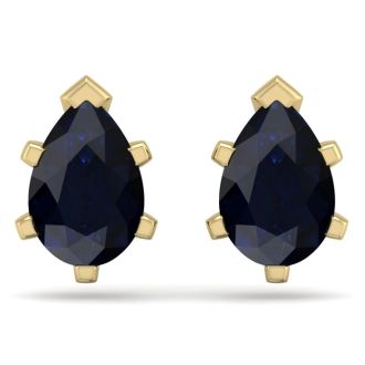 3 1/5 Carat Pear Shape Sapphire Stud Earrings In 14K Yellow Gold Over Sterling Silver