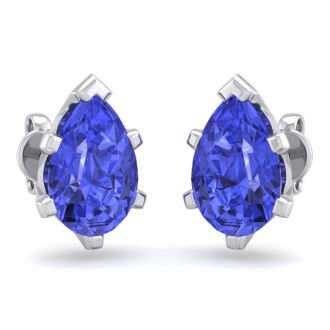 2 1/2 Carat Pear Shape Tanzanite Stud Earrings In Sterling Silver