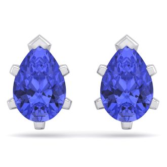 2 1/2 Carat Pear Shape Tanzanite Stud Earrings In Sterling Silver