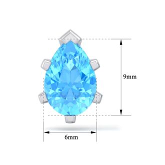 3 Carat Pear Shape Blue Topaz Stud Earrings In Sterling Silver