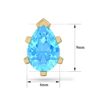 3 Carat Pear Shape Blue Topaz Stud Earrings In 14K Yellow Gold Over Sterling Silver