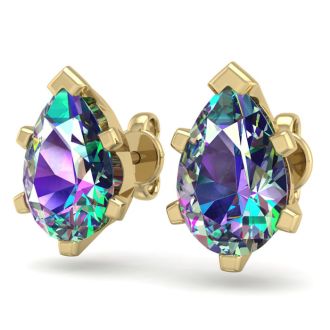 2 Carat Pear Shape Mystic Topaz Stud Earrings In 14K Yellow Gold Over Sterling Silver