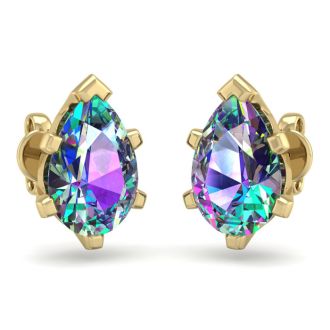 2 Carat Pear Shape Mystic Topaz Stud Earrings In 14K Yellow Gold Over Sterling Silver