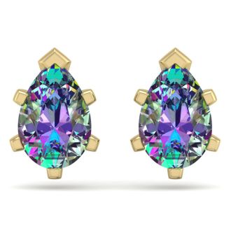 2 Carat Pear Shape Mystic Topaz Stud Earrings In 14K Yellow Gold Over Sterling Silver