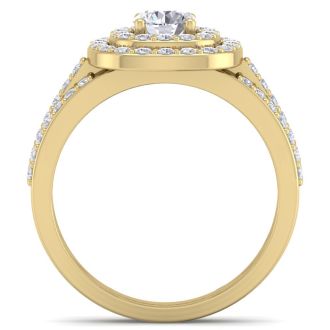 1 1/2 Carat Double Halo Diamond Engagement Ring In 14 Karat Yellow Gold