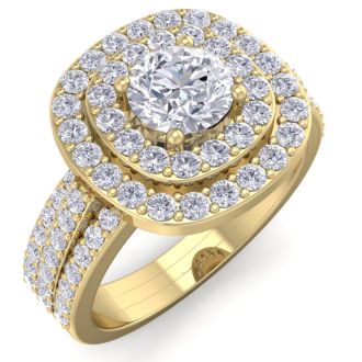 1 3/4 Carat Double Halo Diamond Engagement Ring In 14 Karat Yellow Gold