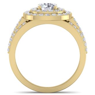 1 3/4 Carat Double Halo Diamond Engagement Ring In 14 Karat Yellow Gold