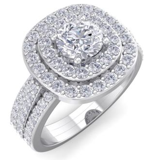 1 3/4 Carat Double Halo Diamond Engagement Ring In 14 Karat White Gold
