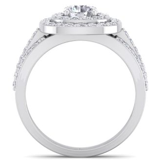 1 3/4 Carat Double Halo Diamond Engagement Ring In 14 Karat White Gold