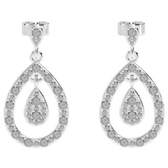 1/2 Carat Natural Rose Cut Diamond Teardrop Earrings, 3/4 Inch. Brand New Limited Edition Style!  Save Now!