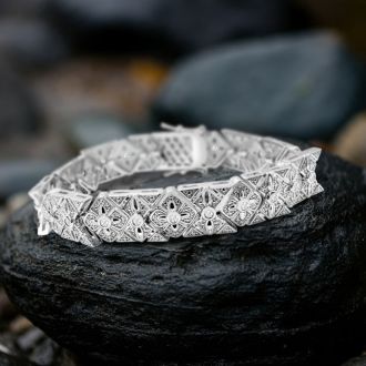 LAST REMAINING QUANTITY! 1 Carat Intricate Diamond Bracelet, 7 Inches.  Interesting Art Deco Natural, Rose-Cut Diamond Bracelet That Looks Very Big!