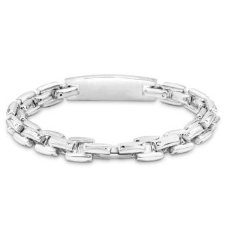 Men's Diamond ID Bracelet In Stainless Steel. Very High Quality.  36 Shiny Diamonds.