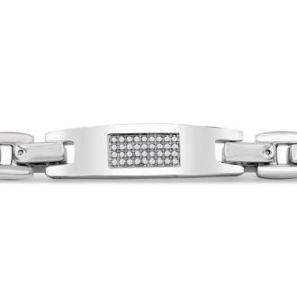 Men's Diamond ID Bracelet In Stainless Steel. Very High Quality.  36 Shiny Diamonds.
