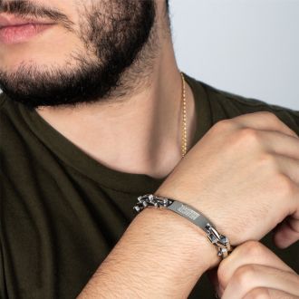 Men's Diamond ID Bracelet In Stainless Steel. Very High Quality.  36 Shiny Diamonds.
