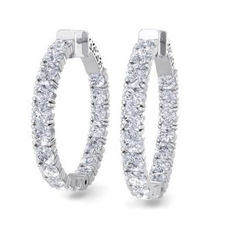 7 Carat Diamond Hoop Earrings In 14 Karat White Gold, 1 1/4 Inch