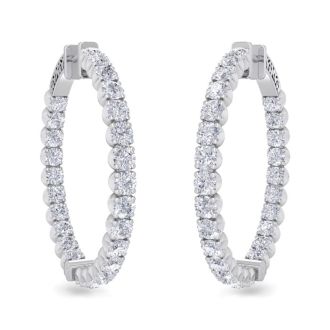 5 Carat Diamond Hoop Earrings In 14 Karat White Gold, 1 1/2 Inches