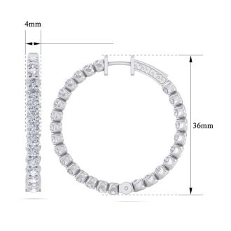 5 Carat Diamond Hoop Earrings In 14 Karat White Gold, 1 1/2 Inches
