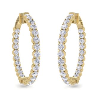 5 Carat Diamond Hoop Earrings In 14 Karat Yellow Gold, 1 1/2 Inches