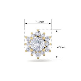 1 Carat Round Shape Flower Halo Diamond Stud Earrings In 14 Karat Yellow Gold