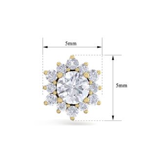 1 1/2 Carat Round Shape Flower Halo Moissanite Stud Earrings In 14 Karat Yellow Gold