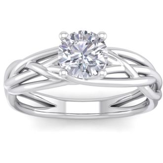 1 Carat Round Diamond Solitaire Intricate Vine Engagement Ring In 14 Karat White Gold