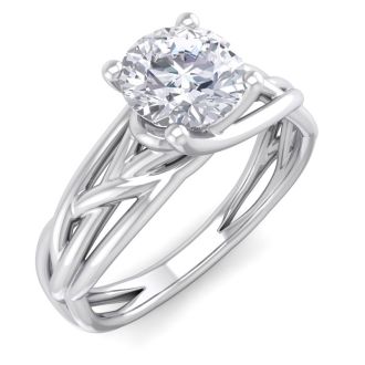1 Carat Round Diamond Solitaire Intricate Vine Engagement Ring In 14 Karat White Gold
