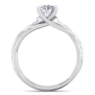 1 Carat Round Diamond Solitaire Intricate Vine Engagement Ring In 14 Karat White Gold