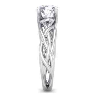 1 Carat Round Diamond Solitaire Intricate Vine Engagement Ring In 14 Karat White Gold