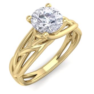Round Engagement Rings, 1 Carat Round Diamond Solitaire Intricate Vine Engagement Ring Crafted In 14 Karat Yellow Gold