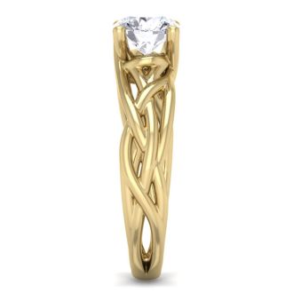 Round Engagement Rings, 1 Carat Round Diamond Solitaire Intricate Vine Engagement Ring Crafted In 14 Karat Yellow Gold