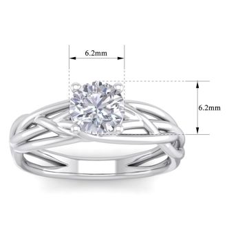 Round Engagement Rings, 1 Carat Round Diamond Solitaire Intricate Vine Engagement Ring Crafted In 14 Karat White Gold