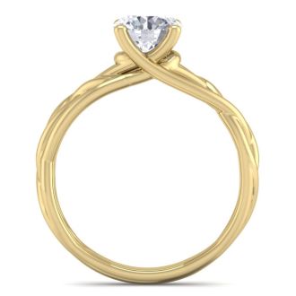 1 Carat Round Diamond Solitaire Intricate Vine Engagement Ring In 14 Karat Yellow Gold
