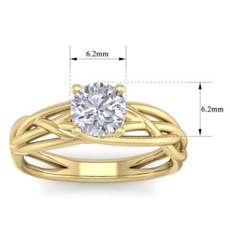 1 Carat Round Diamond Solitaire Intricate Vine Engagement Ring In 14 Karat Yellow Gold
