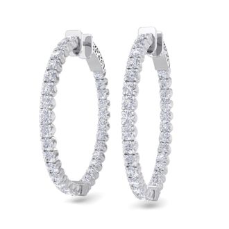 5 Carat Diamond Hoop Earrings In 14 Karat White Gold, 1 1/4 Inch