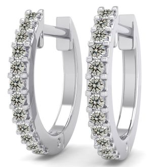 1/8 Carat Diamond Mens Hoop Earrings In 14 Karat White Gold