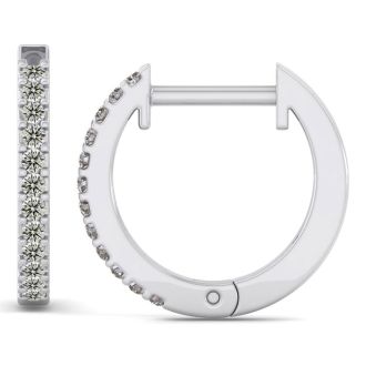 1/8 Carat Diamond Mens Hoop Earrings In 14 Karat White Gold