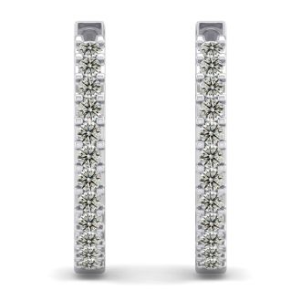 1/8 Carat Diamond Mens Hoop Earrings In 14 Karat White Gold