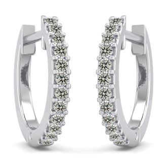 1/8 Carat Diamond Mens Hoop Earrings In 14 Karat White Gold
