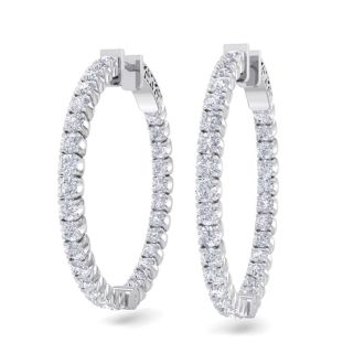 3 1/2 Carat Diamond Hoop Earrings In 14 Karat White Gold, 1 Inch
