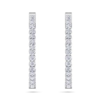 3 1/2 Carat Diamond Hoop Earrings In 14 Karat White Gold, 1 Inch