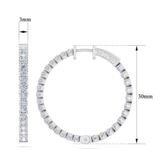 3 1/2 Carat Diamond Hoop Earrings In 14 Karat White Gold, 1 Inch