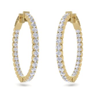 3 1/2 Carat Diamond Hoop Earrings In 14 Karat Yellow Gold, 1 Inch