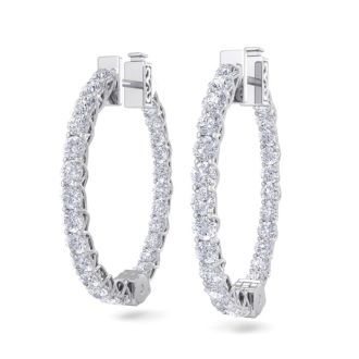 3 Carat Diamond Hoop Earrings In 14 Karat White Gold, 3/4 Inch