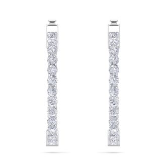 3 Carat Diamond Hoop Earrings In 14 Karat White Gold, 3/4 Inch