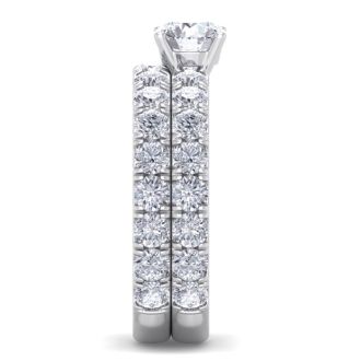 3 1/4 Carat Round Diamond Bridal Set In 14 Karat White Gold.  Comes With Both The Engagement Ring And Wedding Band.  An Amazing Bridal Set!