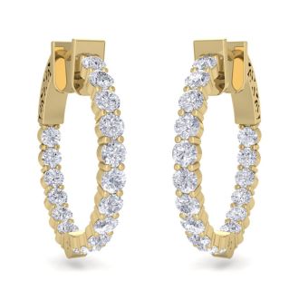2 Carat Diamond Hoop Earrings In 14 Karat Yellow Gold, 3/4 Inch